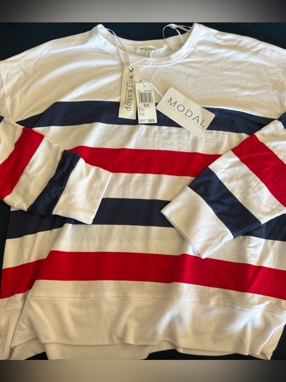 Workshop Republic Clothing Red White & Blue striped Crewneck lightweight top❤️🤍💙